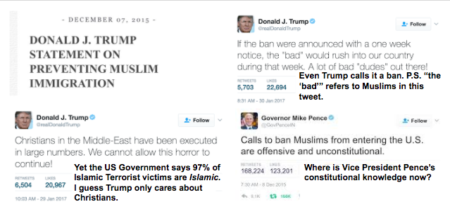 Dont believe Trumps executive order is a ban or that it is religiously based? Just look at his tweets!