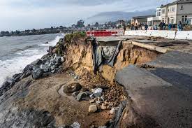 A road way in California with chunks taken out of it.