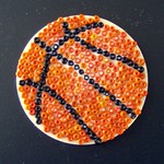 A basketball made out of cereal circles.